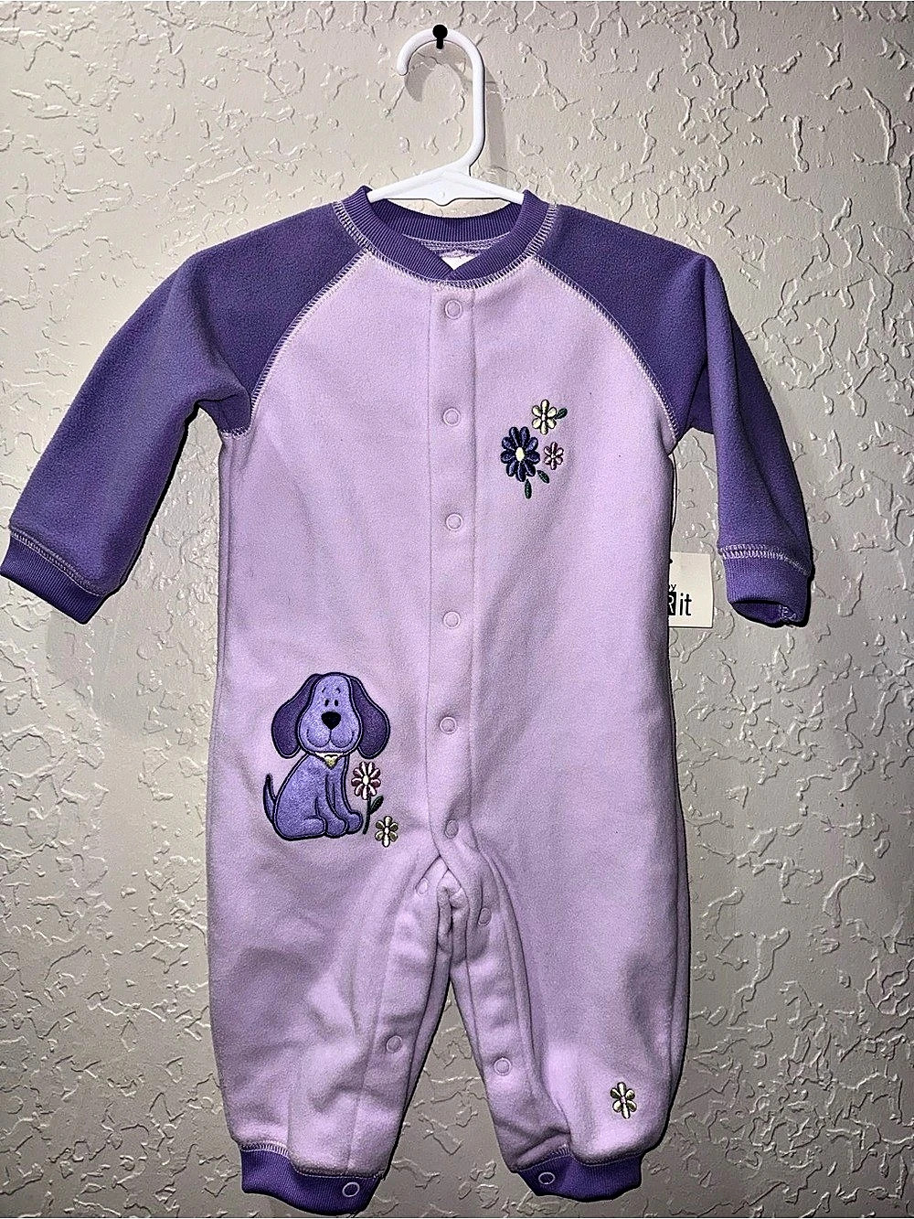 Vintage 90s Baby UR It Purple Puppy Fleece Coverall Onesie 6/9M